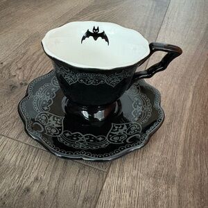 Killstar Black and White Bat Teacup and Saucer Set